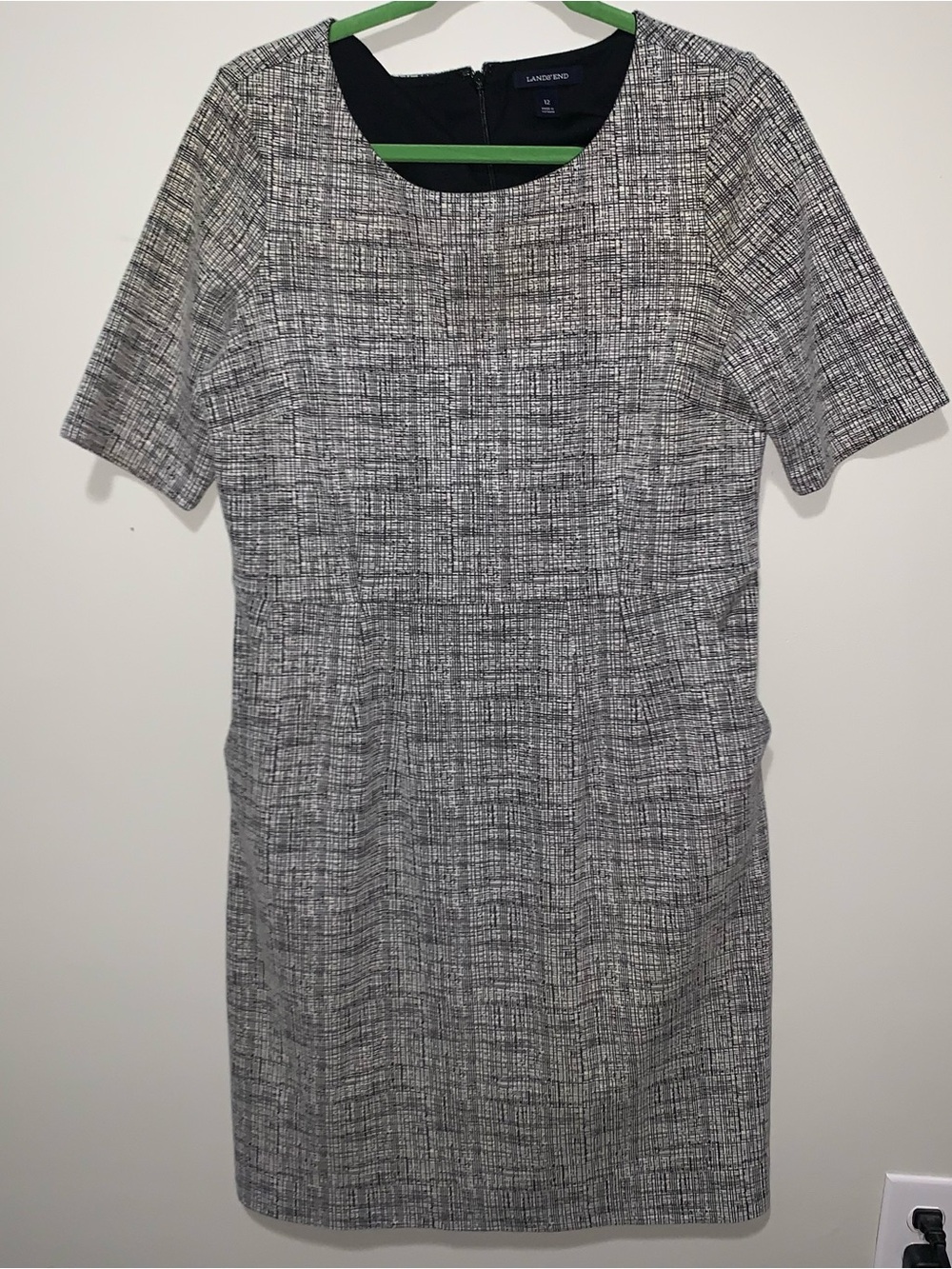 Lands' End Black and White Textured Sheath Dress